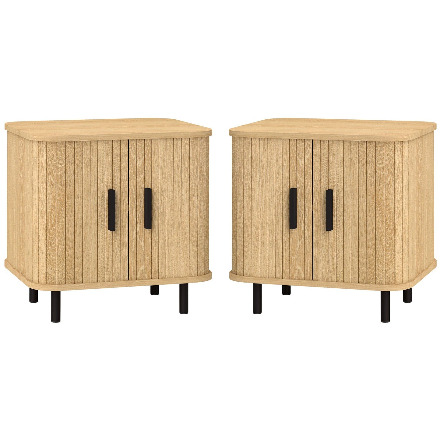 Set of 2 Nightstands with Shutter Doors - Oak