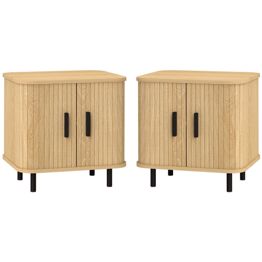 Set of 2 Nightstands with Shutter Doors - Oak
