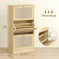 Rattan Shoe Storage Cabinet with 3 Flip Drawers and Adjustable Shelves, Entryway Shoe Cabinet for 18 Pairs, Oak