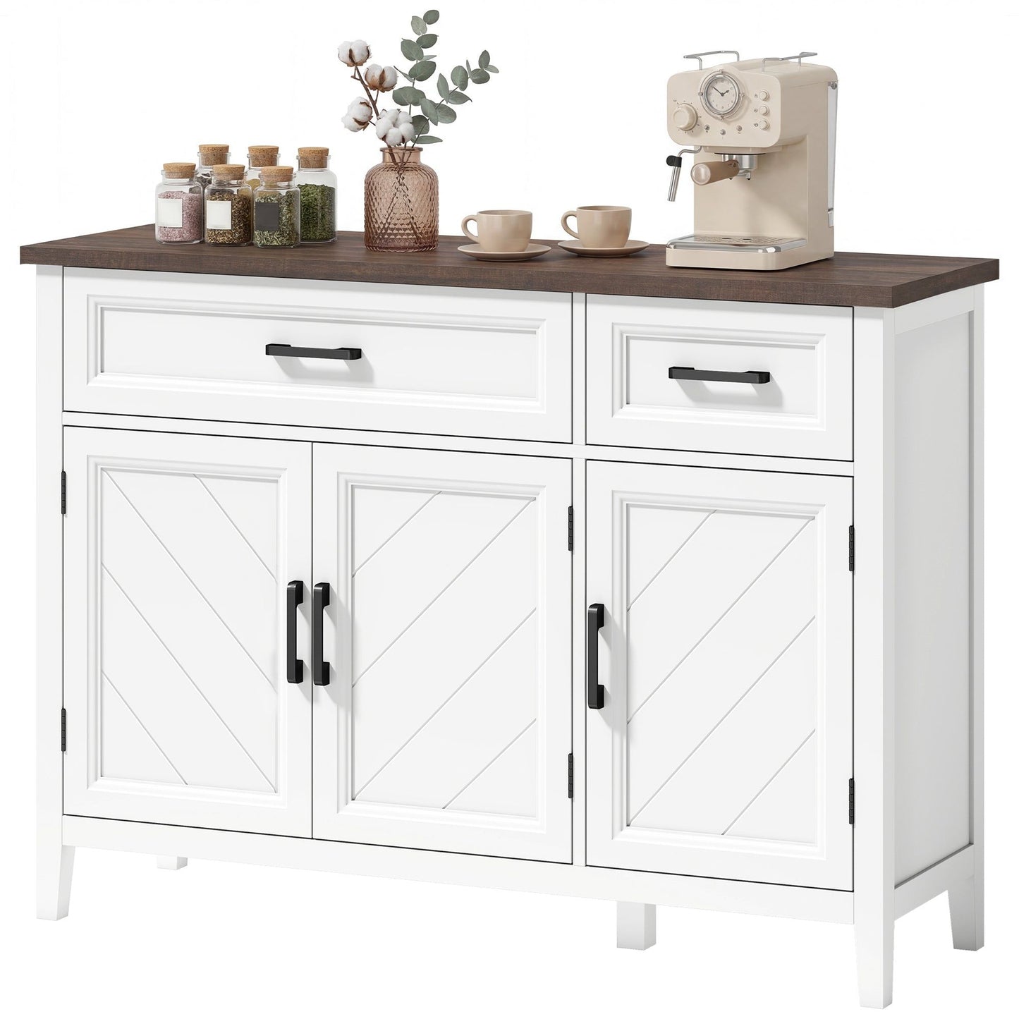 44" Farmhouse Sideboard Cabinet with Chevron Doors - White