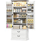 72" LED Kitchen Pantry Cabinet, Buffet Storage Cabinet with 10 Door Shelves, 2 Drawers and Adjustable Shelves, White