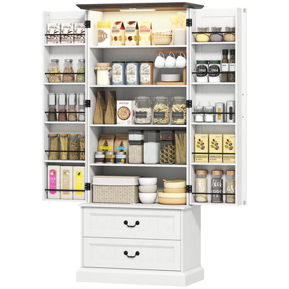 72" LED Pantry Cabinet with 2 Drawers - White