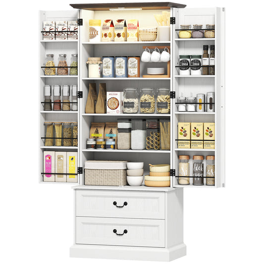 72" LED Pantry Cabinet with 2 Drawers - White