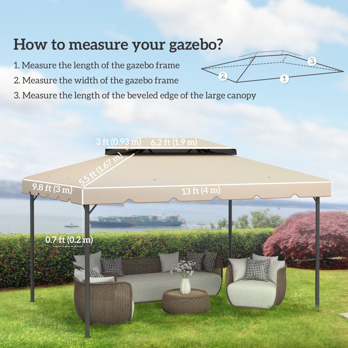 13' x 10' Gazebo Replacement Canopy, Gazebo Top Cover with Double Vented Roof for Garden Patio(TOP ONLY), Cream