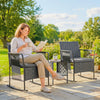 3 Pieces Rocking Bistro Set Outdoor Patio Furniture Set with Side Pockets, Mesh Seat, Cushions, 2-Tier Table, Grey