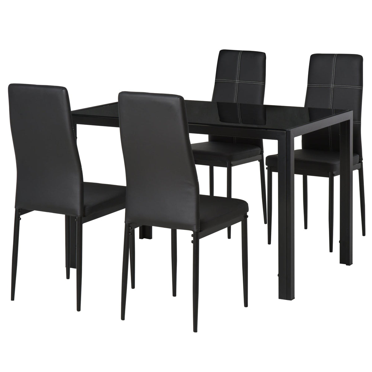 5-Piece Glass Dining Set with Faux Leather Chairs - Black
