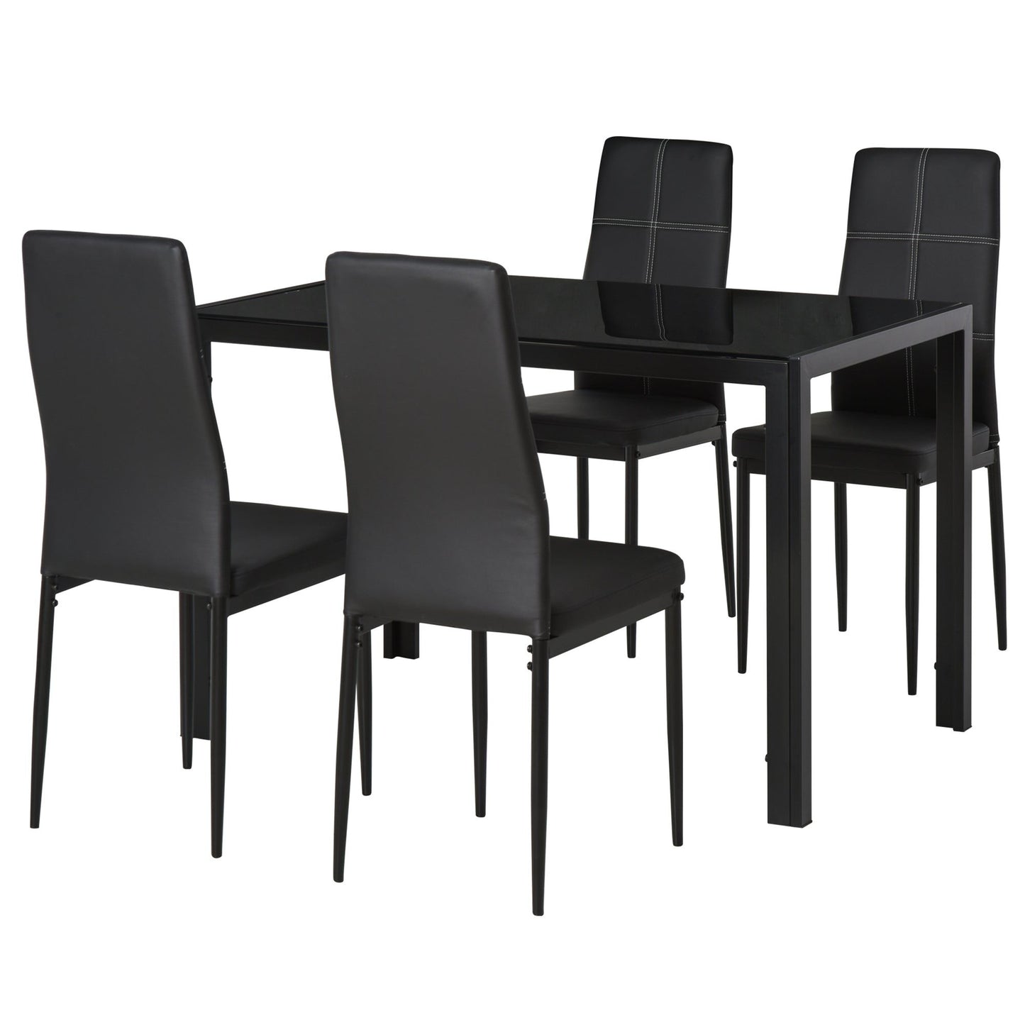 5-Piece Glass Dining Set with Faux Leather Chairs - Black