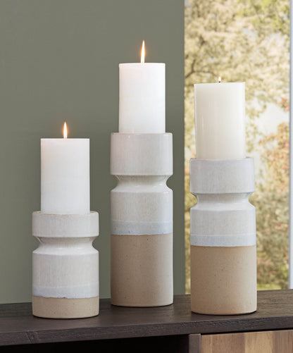 Hurston - Ivory / Brown - Candle Holder Set (Set of 3) - Forward Furniture