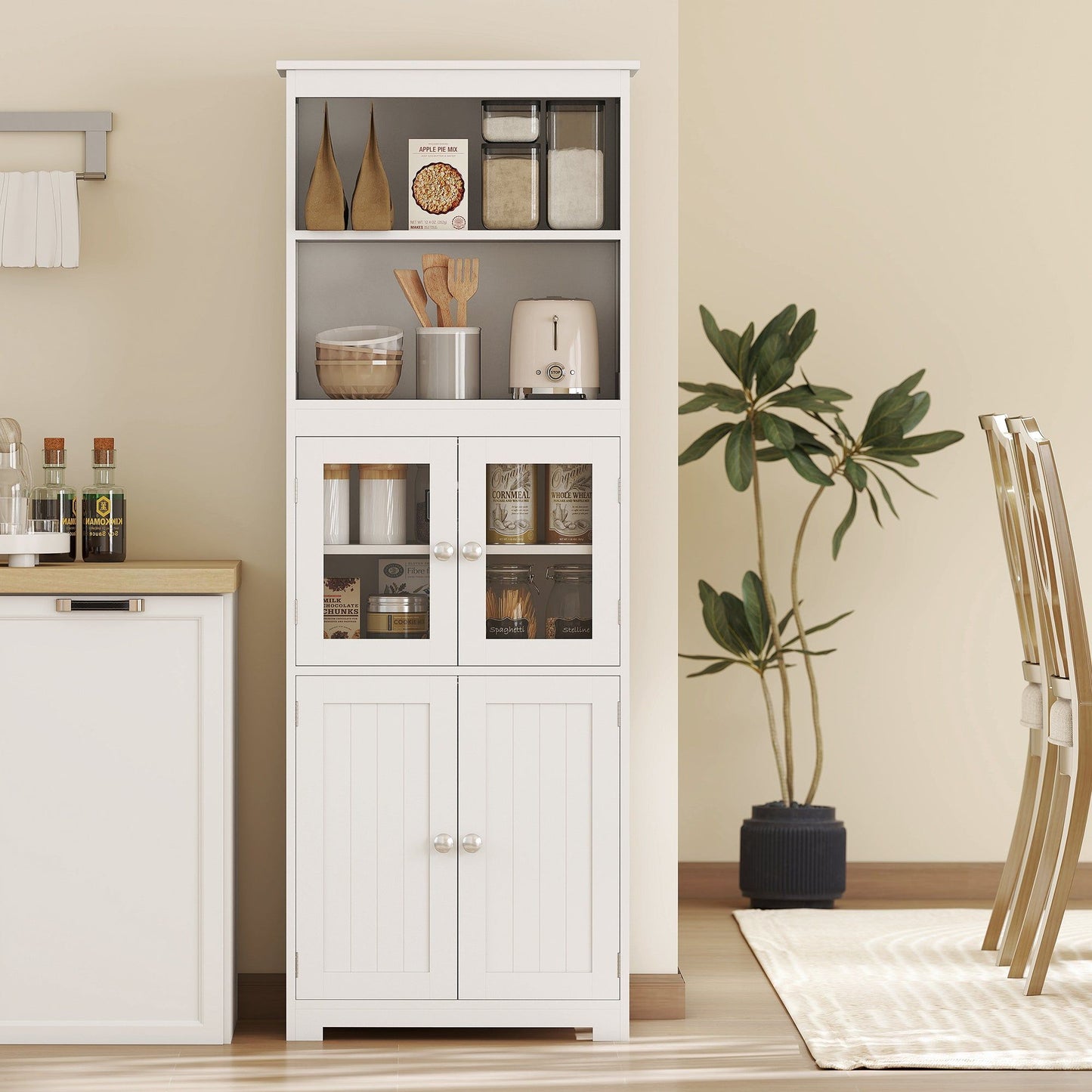63" Small Buffet with Hutch and 4 Doors - White