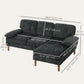 Modern Corner Couch with Right Chaise Lounge, Tufted 3-Seater Sofa with Wooden Legs for Living Room, Black
