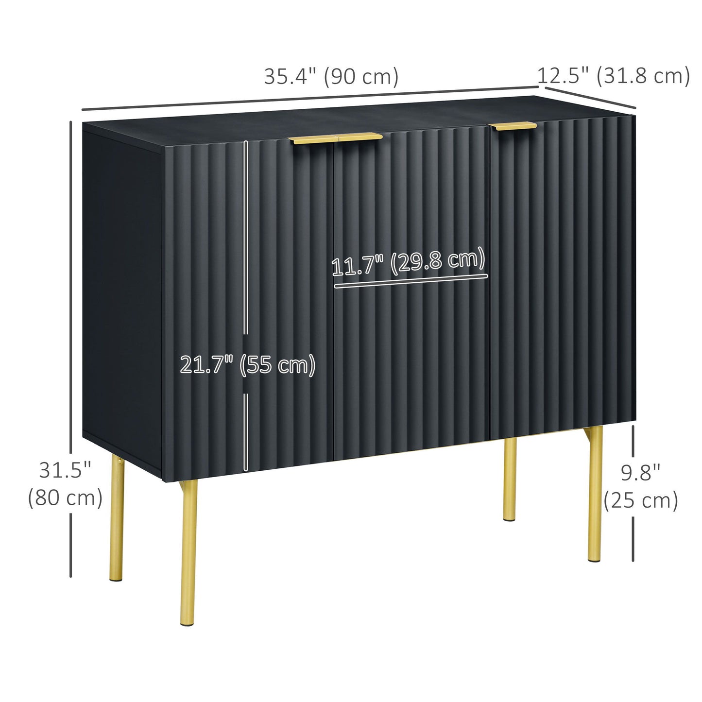 Modern Storage Cabinet Sideboard Buffet Cabinet with Gold Legs for Living Room Dining Room Hallway Black