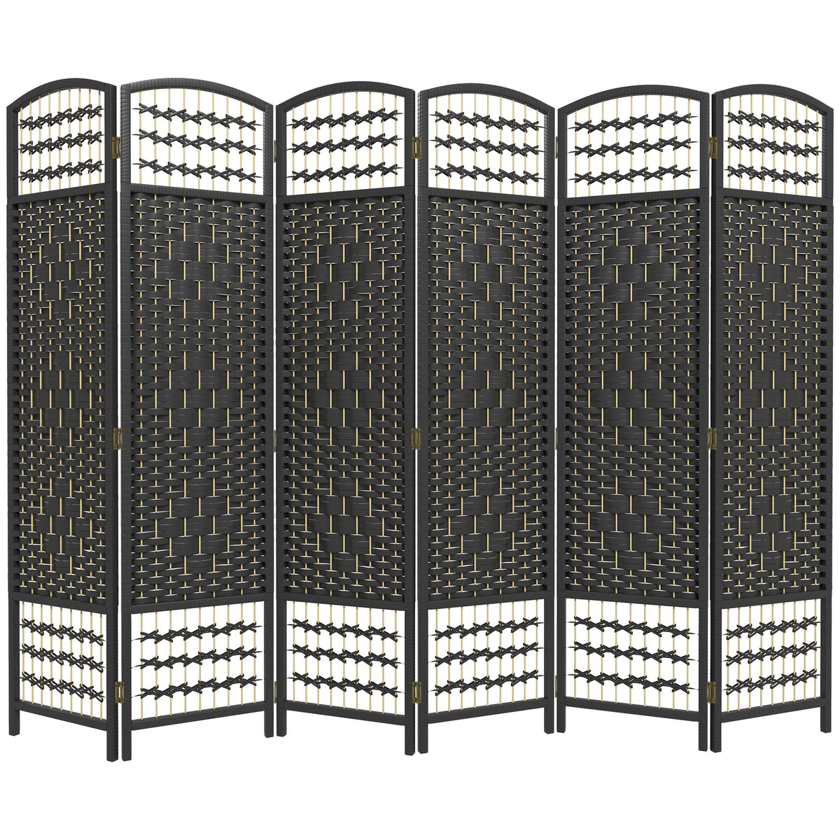6 Panel Folding Room Divider, Portable Privacy Screen, Wave Fiber Room Partition for Home Office, Black