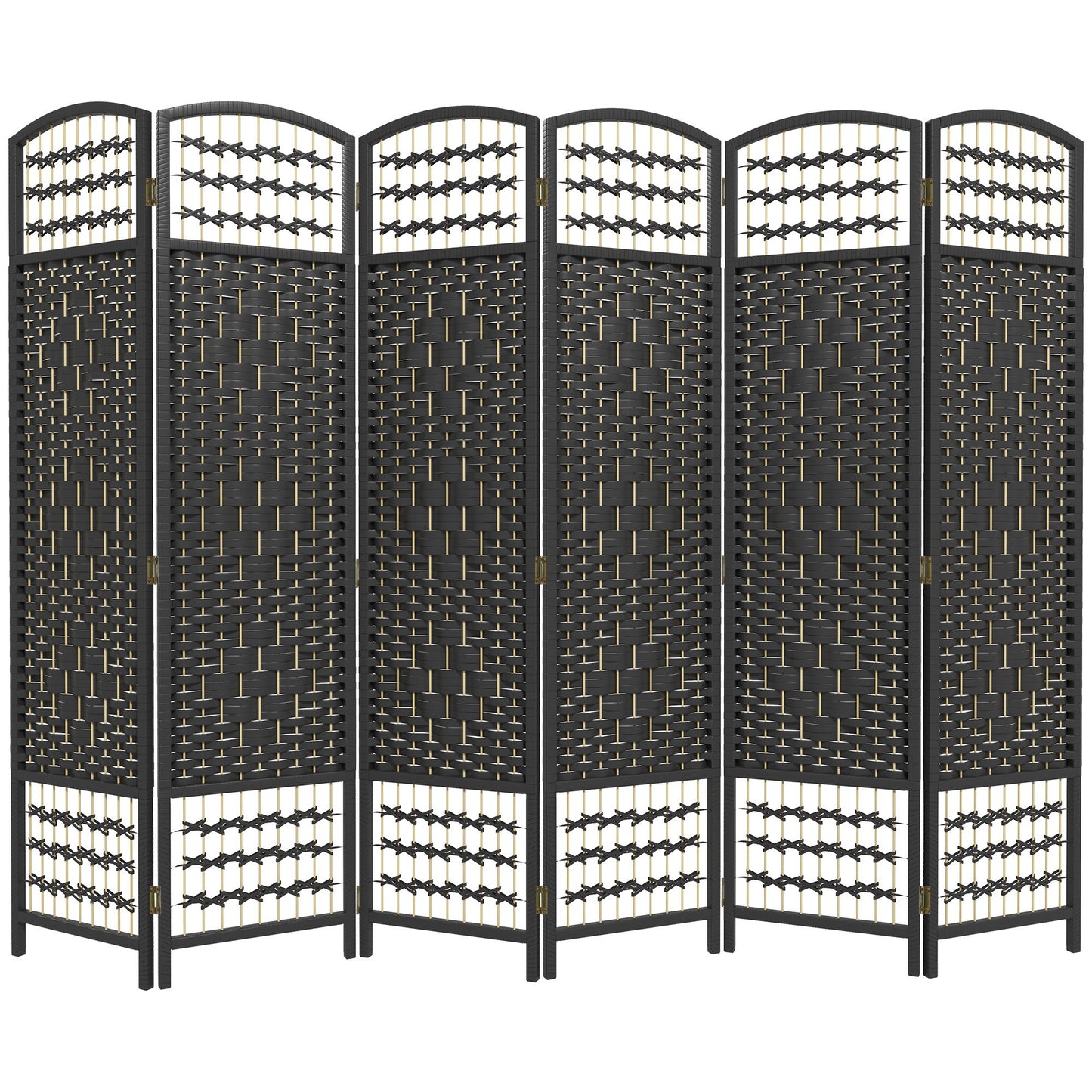 6 Panel Folding Room Divider, Portable Privacy Screen, Wave Fiber Room Partition for Home Office, Black