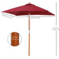 6.6x5ft Square Market Parasol, Wooden Patio Umbrella with Tilt Mechanism and 6 Bamboo Ribs, Garden Sunshade, Wine Red