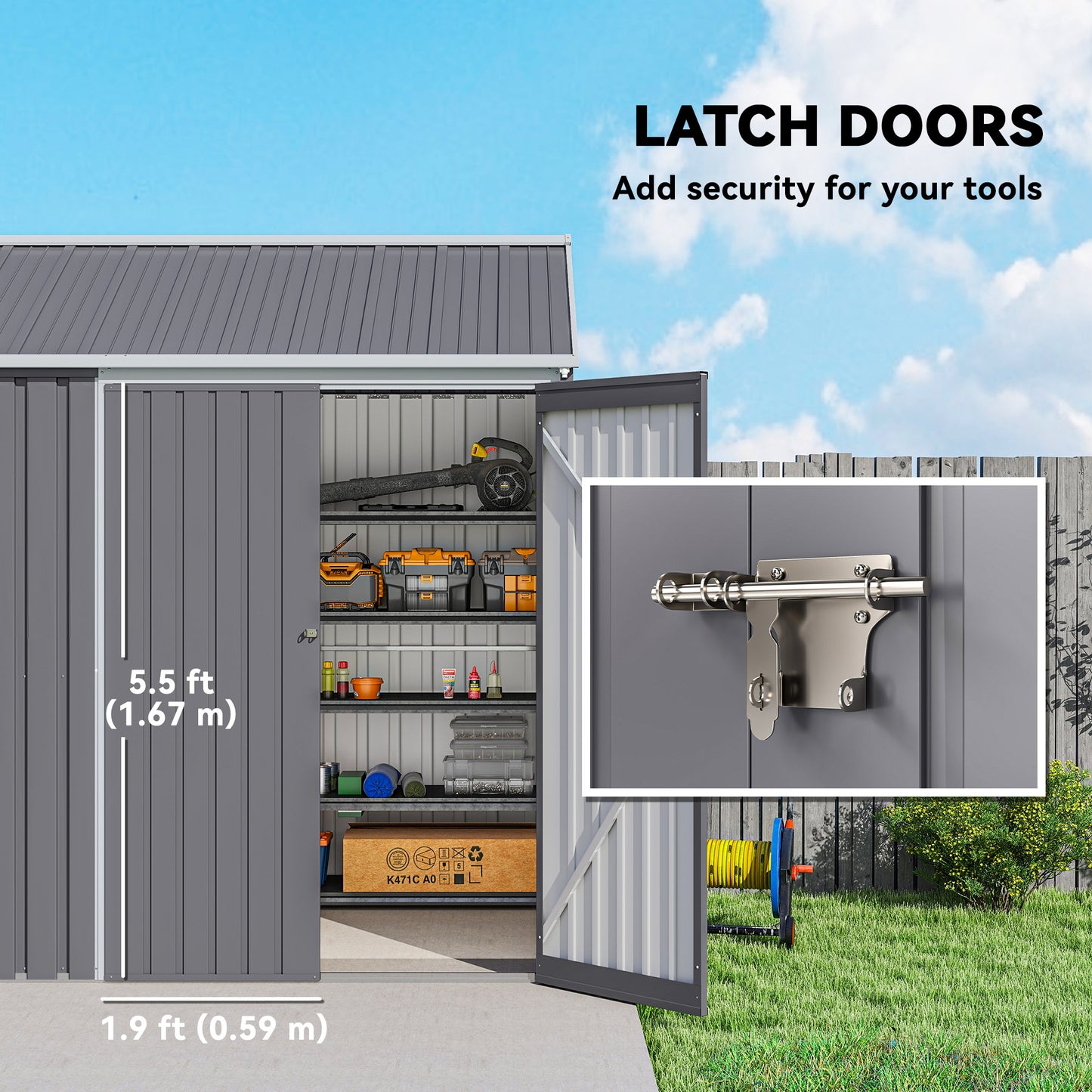 Metal Garden Storage Shed, Outdoor Tool Storage House with Lockable Door, Vents, Sloped Roof, Light Grey