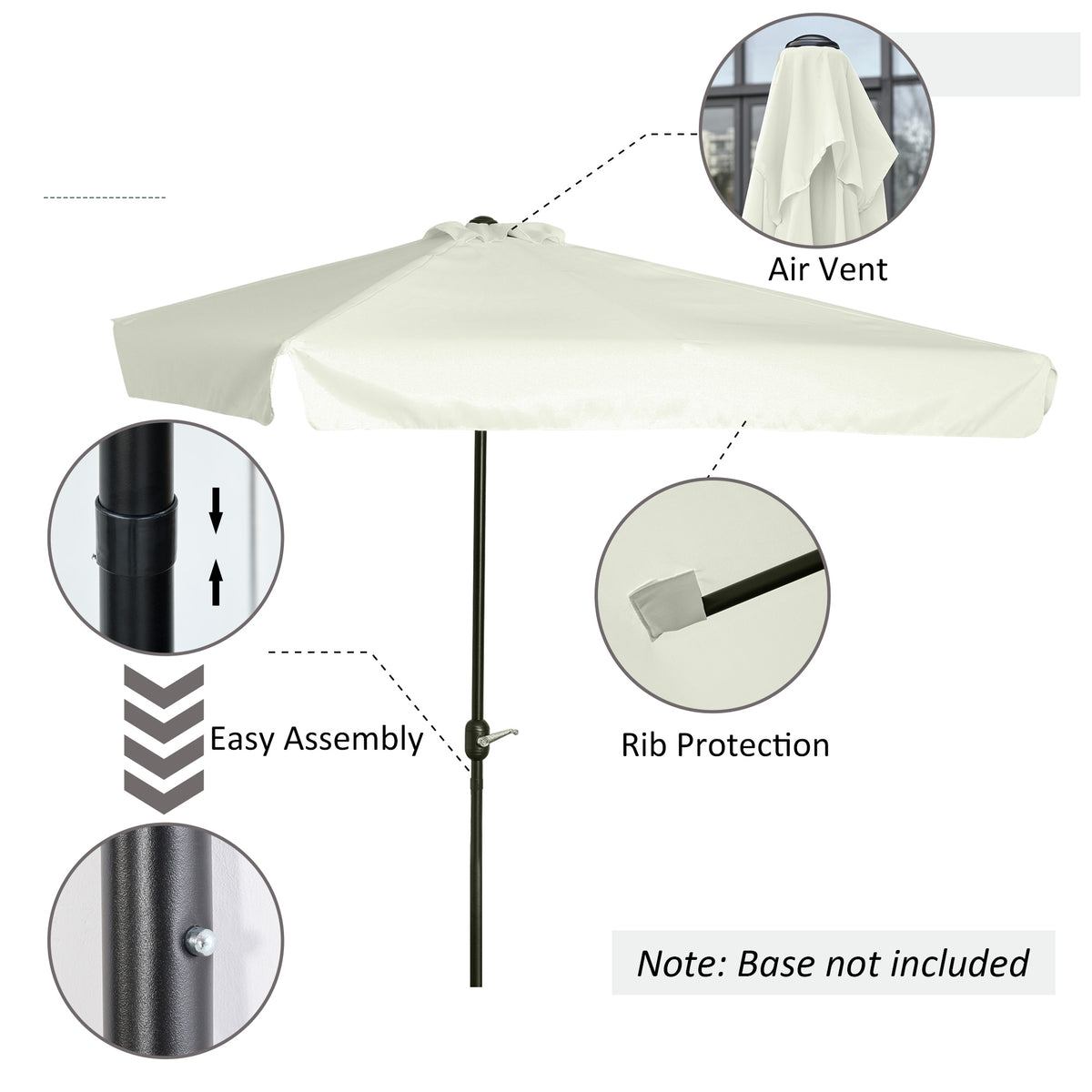 7.5ft Cream Half Parasol with Crank Handle & Top Vent