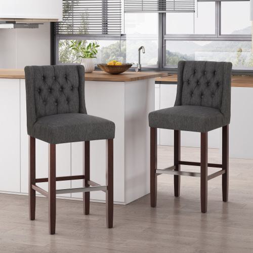 2 Sets of Modern Minimalist Bar Stool with Commercial Grade, Seat with Metal Legs and High-Density Fabric Seat, 19" L x 23.5" W x 44.5" H, Gray