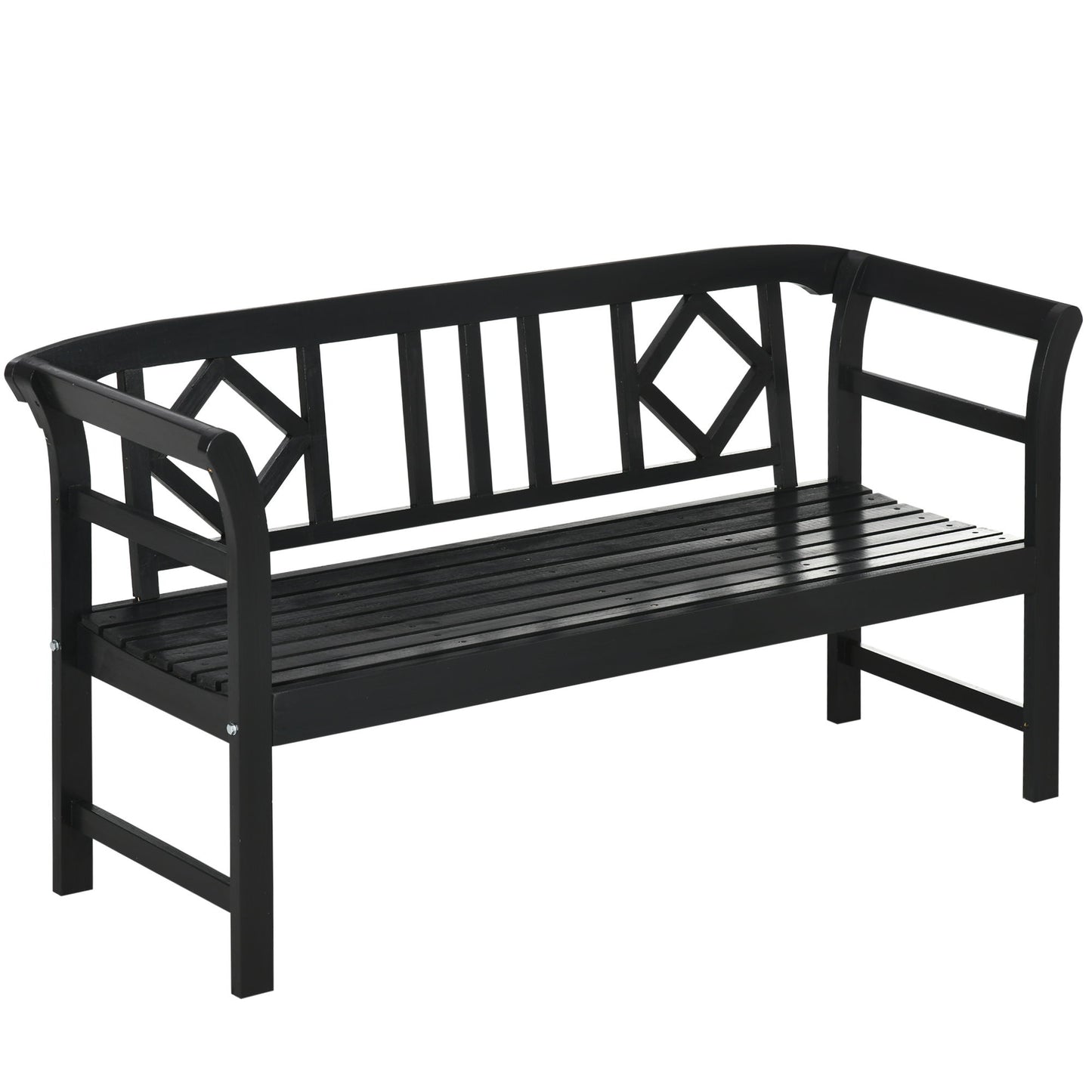 Wooden Outdoor Bench, 3 Person Patio Garden Bench with Diamond Pattern Backrest, Slatted Seat, 792 LBS Capacity, Black