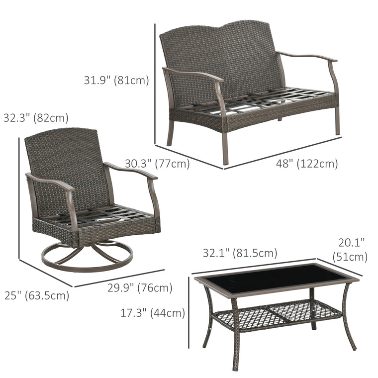 4-Piece Wicker Sofa Set with Tea Table