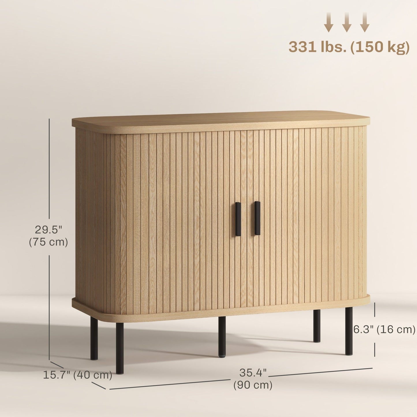 35.4" Sideboard Buffet with Tambour Doors - Oak