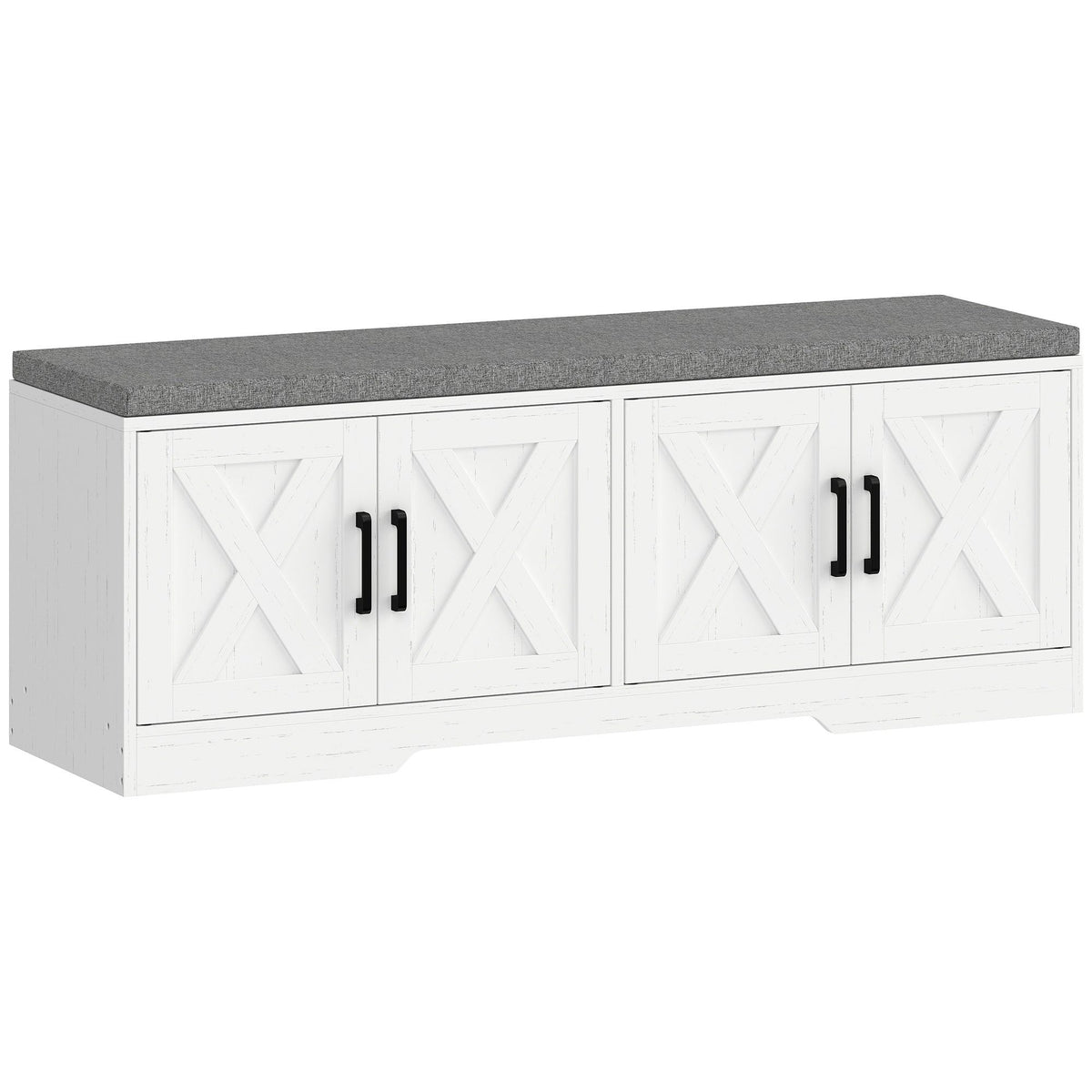 Cushioned Shoe Storage Bench with Doors - White