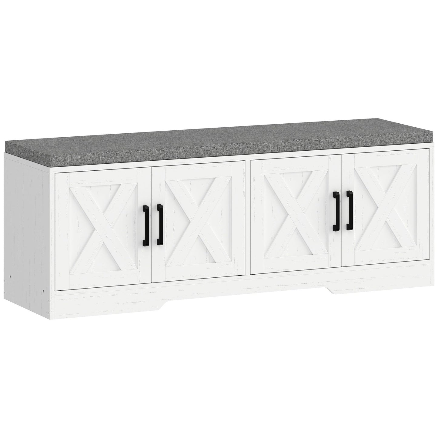 Cushioned Shoe Storage Bench with Doors - White