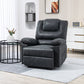 PU Leather Manual Recliner with Footrest - Black