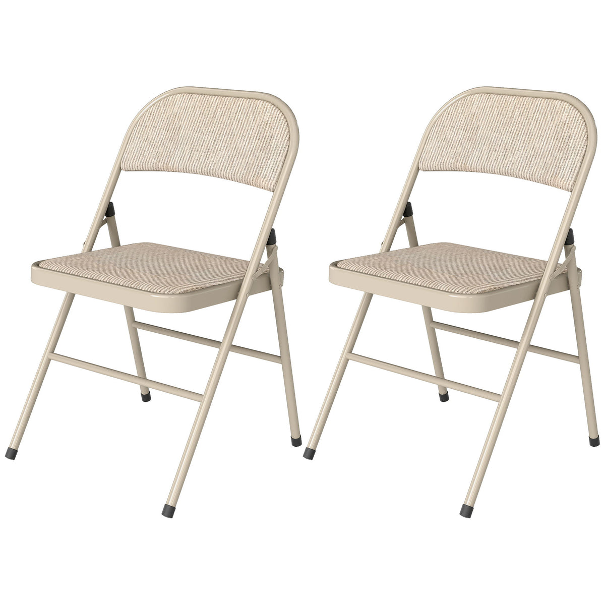 Set of 2 Metal Foldable Chairs, Faux Linen Padded Folding Chairs with Cushion Seat and Open Back for Indoor, Beige