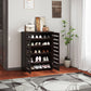 Narrow Shoe Cabinet with 2 Slatted Doors, Modern Shoe Storage Cabinet with Adjustable Shelves for Entryway, Hallway, Living Room, Holds 15 Pairs, Dark Brown