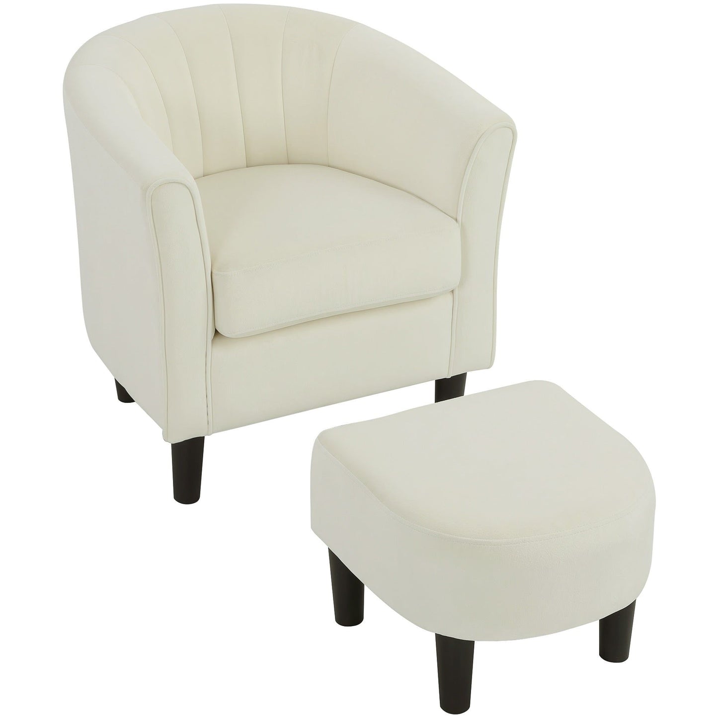 Upholstered Accent Chair with Ottoman - Cream White