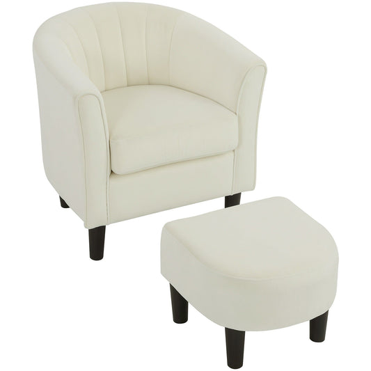 Upholstered Accent Chair with Ottoman - Cream White