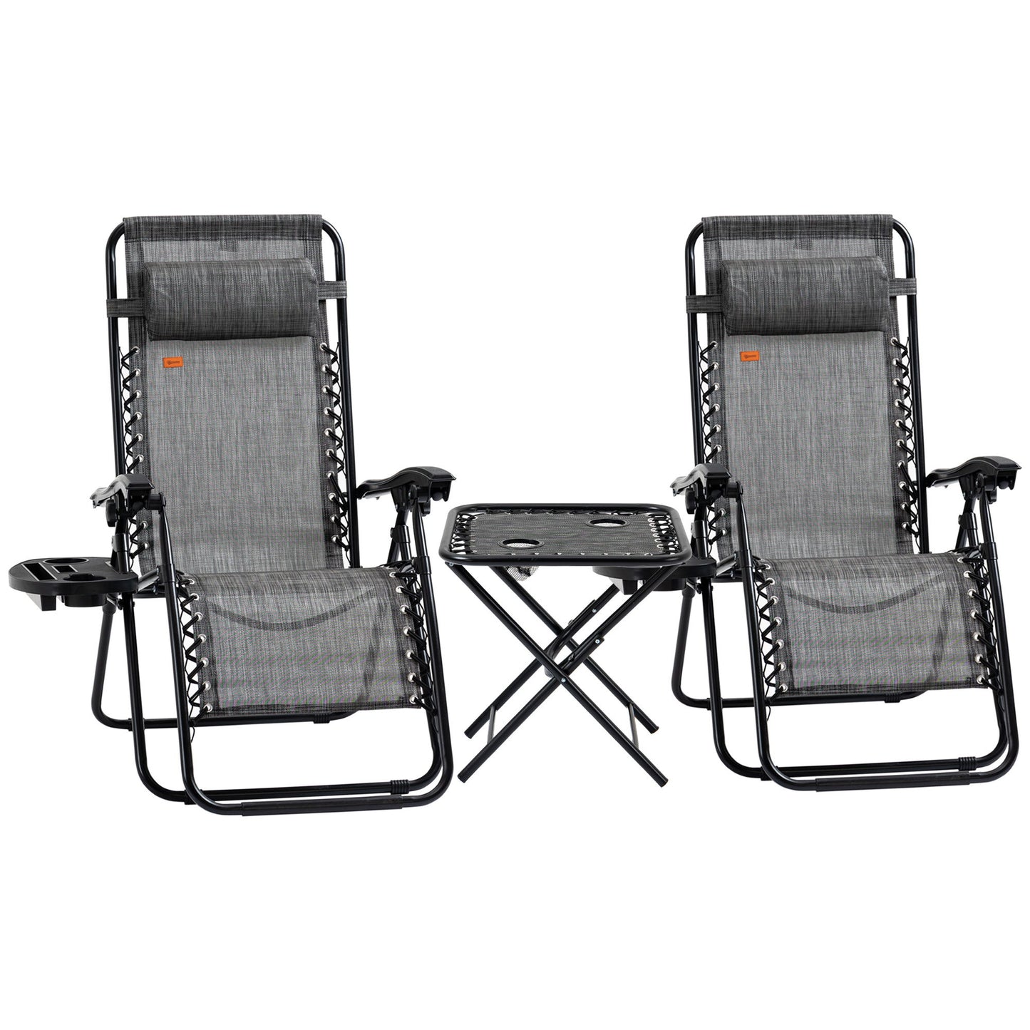 Zero Gravity Chair Set of 2 Patio Chair with Side Table Cupholders and Pillows for Pool, Backyard, Lawn, Beach, Grey