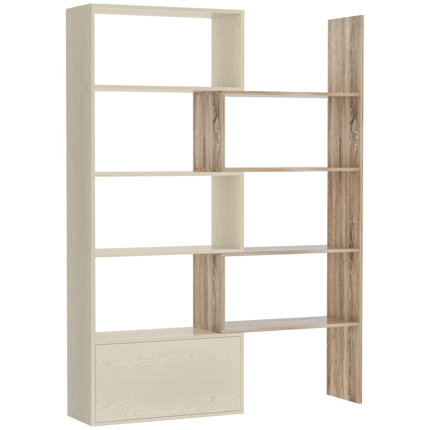 4-Tier Corner Bookcase, Rotating Storage Display Shelf, Multifunction Tall Bookshelf, Space Saving Room Divider for Home Office, White Oak