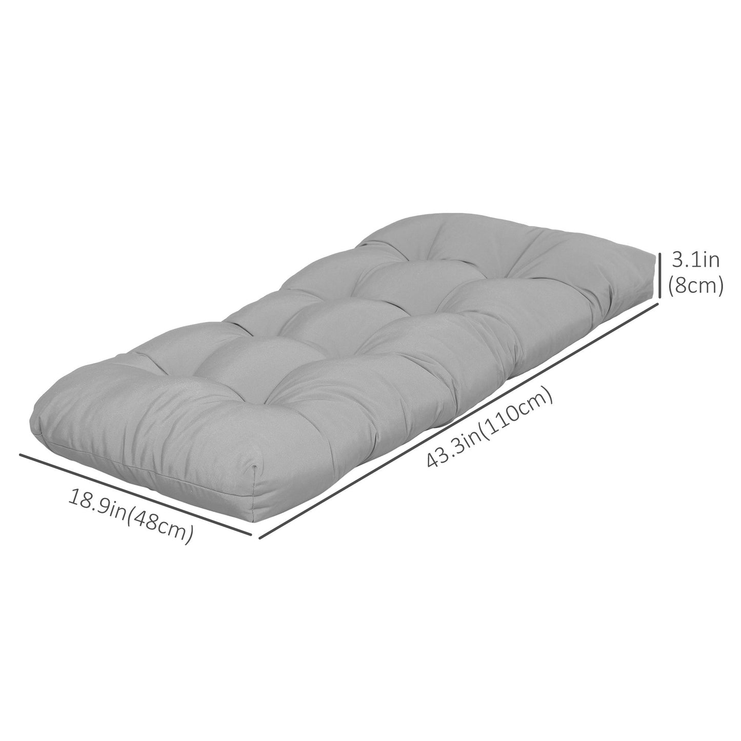 Set of 2 Patio Bench Replacement Cushions, 2 Seater Outdoor Loveseat Cushion Seat Pad, 43" x 19" x 3", Grey