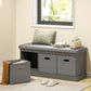 Shoe Storage Bench with Seat, Entryway Bench Seat with Cushion, 3 Fabric Drawers for Hallway, Dark Grey