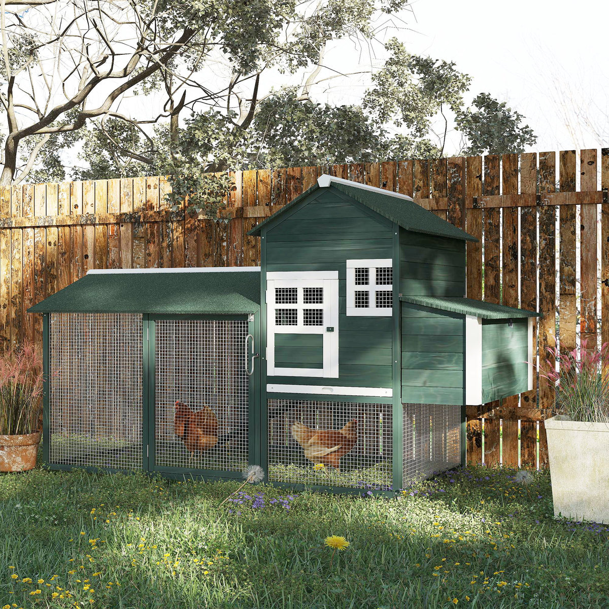 84" Chicken Coop Wooden Hen House Rabbit Hutch Poultry Cage Pen Outdoor Backyard with Nesting Box and Run, Green
