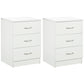 Bedside Table with 3 Drawers, Modern Wood Nightstand, Side Table with Anti-tipping Design for Bedroom, Set of 2, White