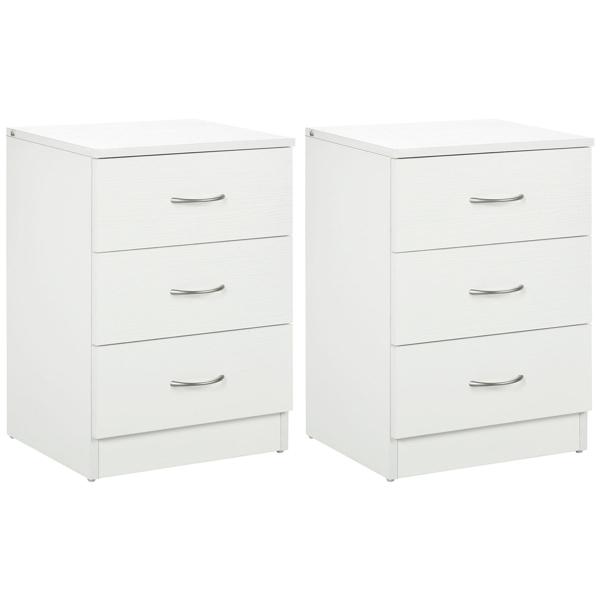 Bedside Table with 3 Drawers, Modern Wood Nightstand, Side Table with Anti-tipping Design for Bedroom, Set of 2, White