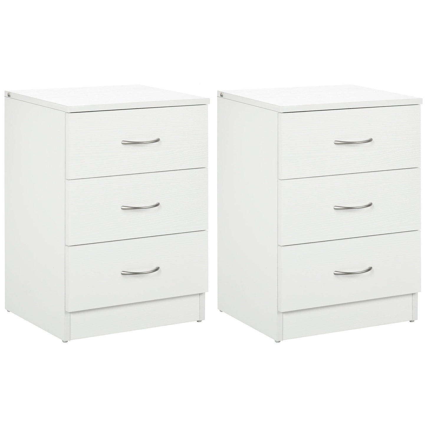 Bedside Table with 3 Drawers, Modern Wood Nightstand, Side Table with Anti-tipping Design for Bedroom, Set of 2, White