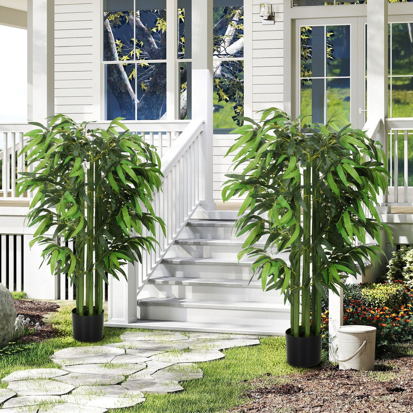 4.6FT Artificial Bamboo Tree Set of 2, Decorative Faux Plant in Nursery Pot, Faux Tree for Home Indoor Decor