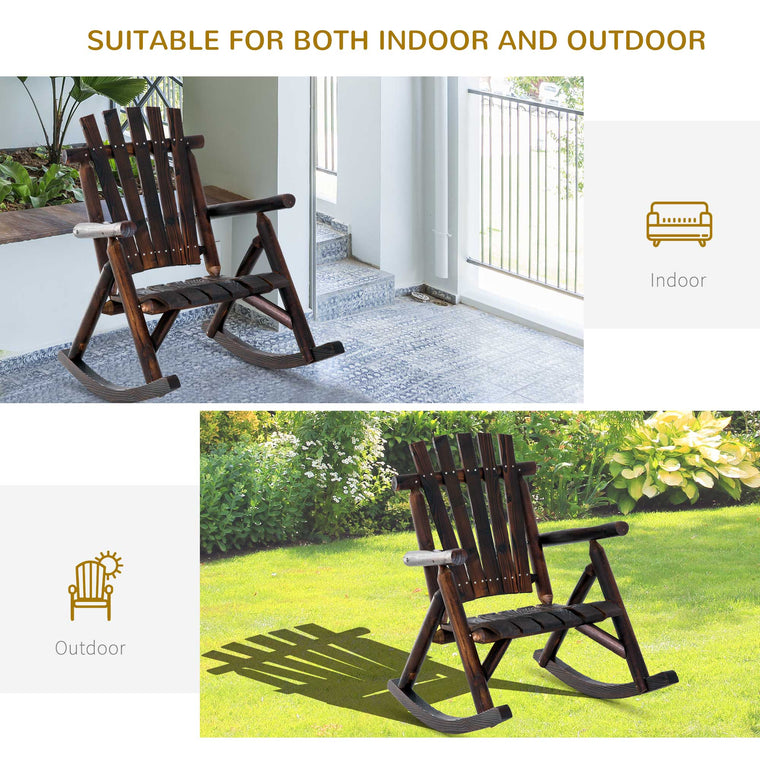 Dark Carbonized Wooden Adirondack Rocker with High Back