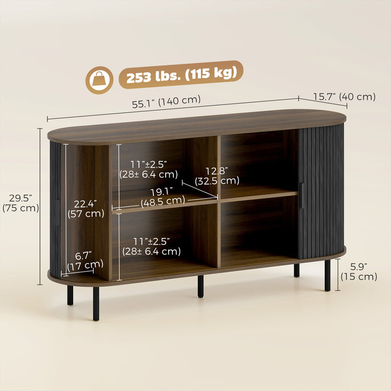 55" Mid-Century Fluted Sideboard with Sliding Doors