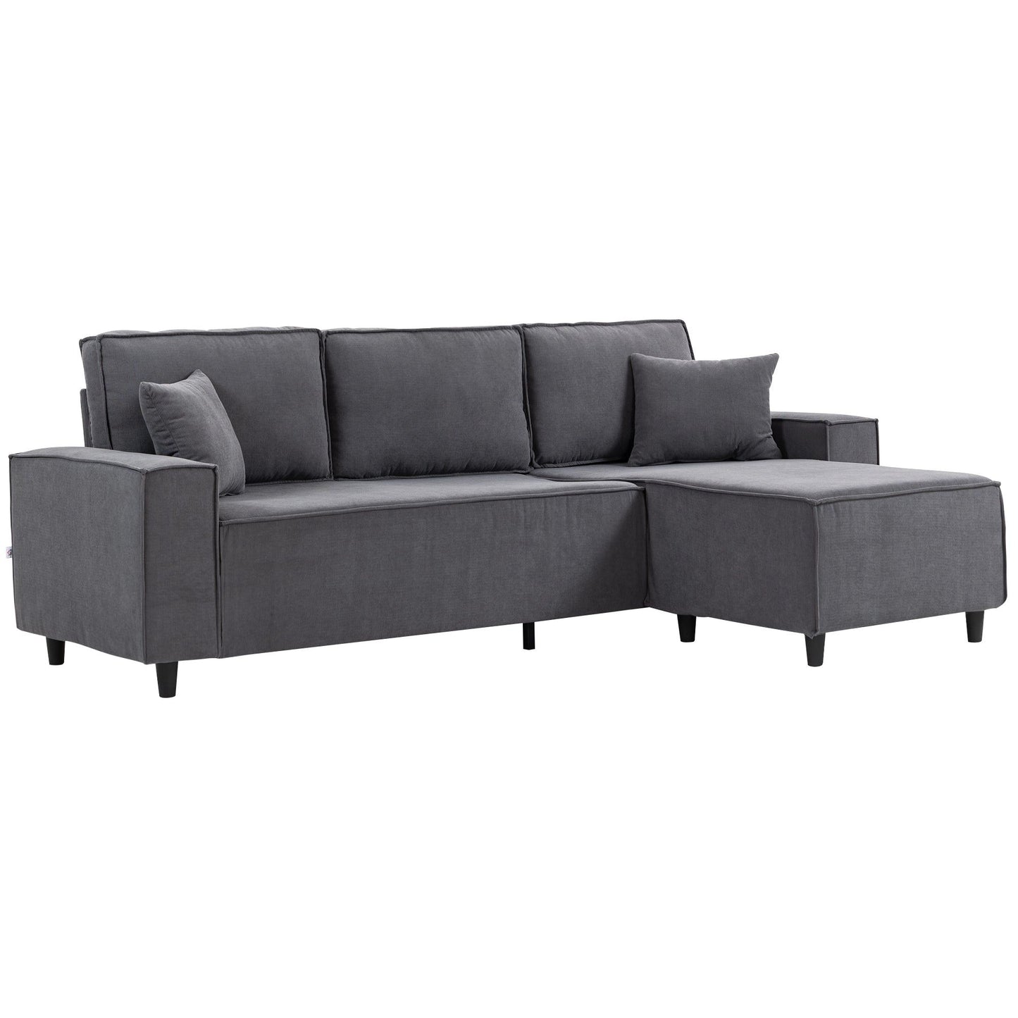L-Shaped Corduroy Sectional Sofa with Reversible Chaise - Charcoal Grey
