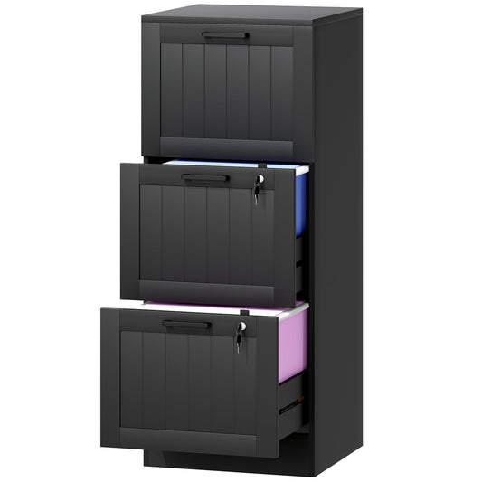 3-Drawer Filing Cabinet with Lock - Black