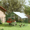 Large Metal Chicken Run with Waterproof & UV-Resistant Cover, Feeding Door, Hanging Feeder, Perch for 6-8 Chickens