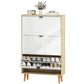 Narrow Shoe Cabinet, High Gloss Shoe Storage Cabinet with 3 Flip Drawers and Adjustable Shelves, Holds 24 Pairs, White