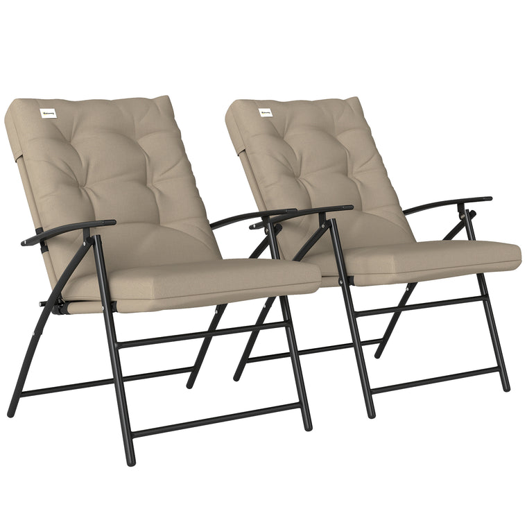 2-Piece Padded Folding Chair Set with Adjustable Backrest - Khaki
