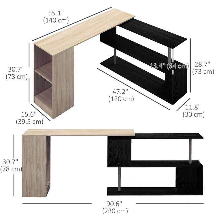 55" L-Shaped Corner Computer Desk with 3-Tier Shelves