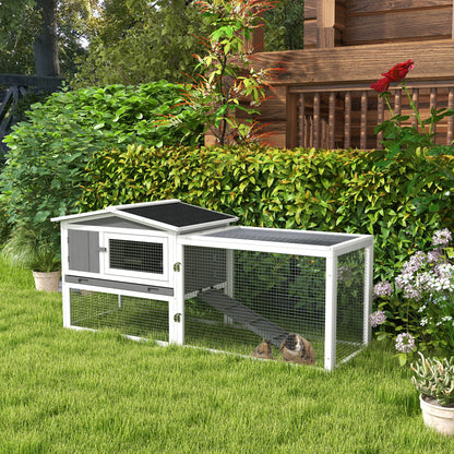 Grey Wooden Rabbit Hutch with Removable Tray & Openable Roof