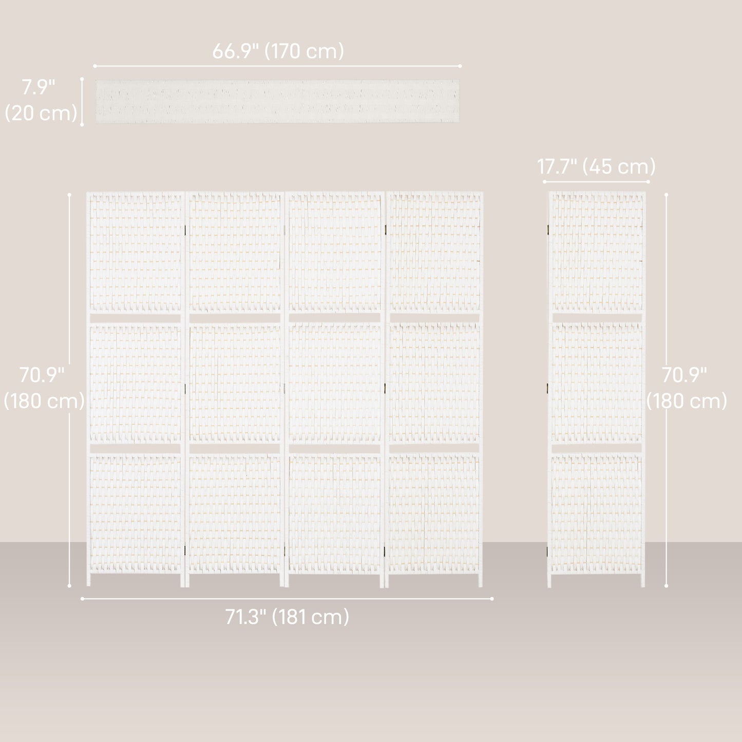 4 Panel Room Divider with Shelves, 6 FT Freestanding Folding Privacy Screen, Partition Wall Divider for Bedroom, White
